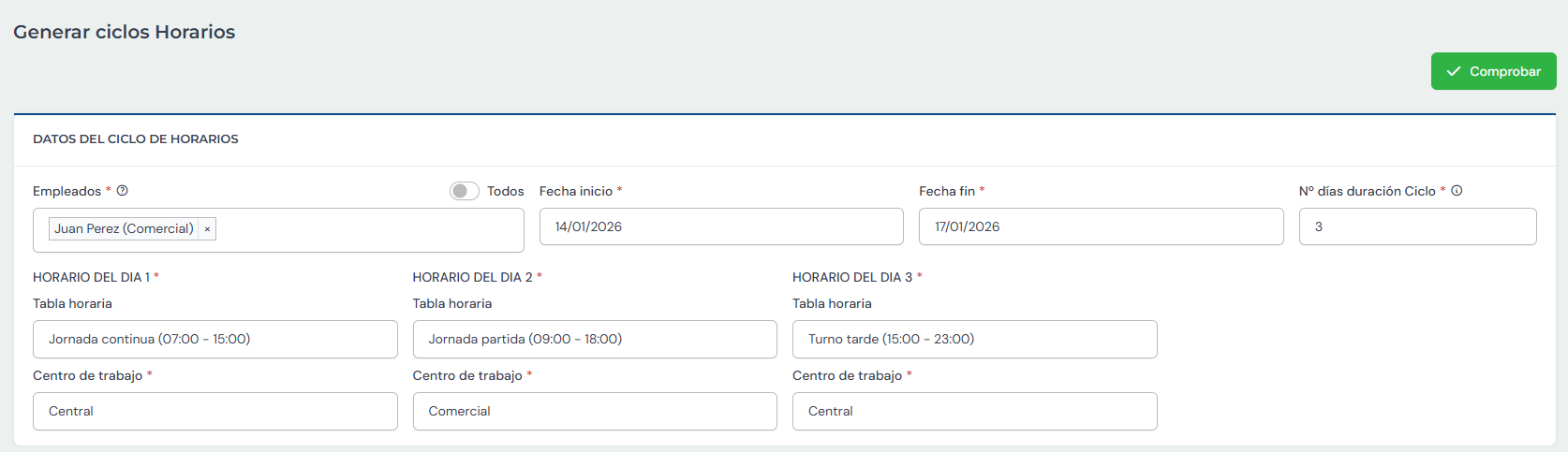 generar ciclos horarios