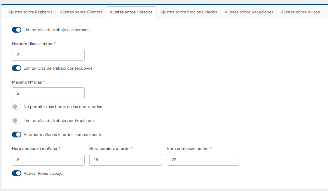 ajustes sobre hroarios